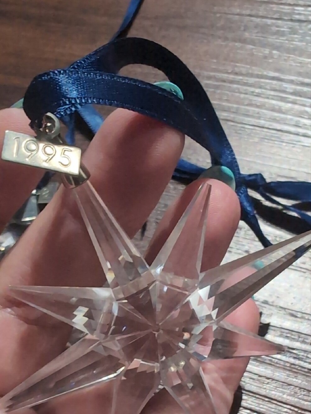 Swarovski Crystal Snowflake and Star Ornaments with Navy Ribbons - Picture 3 of 6